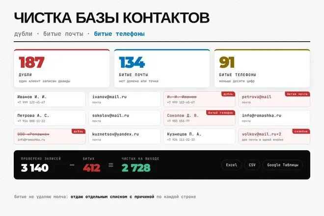Обложка: чистка базы контактов